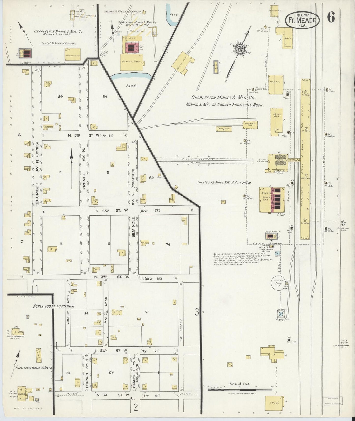 Sanborn Fire Insurance Map from Fort Meade, Polk County, Florida (1917), Sheet #0006 - Complete Map Set gallery image, historic Sanborn map, vintage wall art, Florida Florida