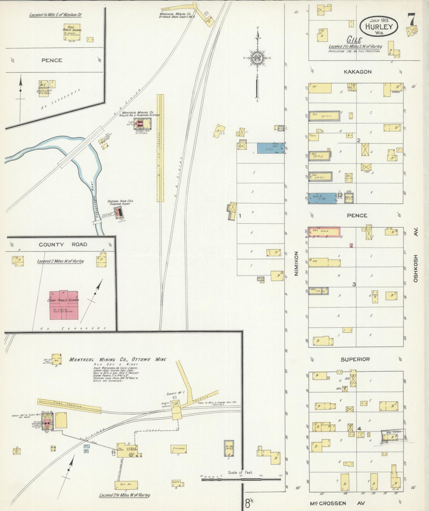 Sanborn Fire Insurance Map from Hurley, Iron County, Wisconsin (1913), Sheet #0007 - Historic Sanborn Fire Insurance Map Print, vintage old map wall art, antique decor, genealogy gift, Wisconsin Wisconsin map