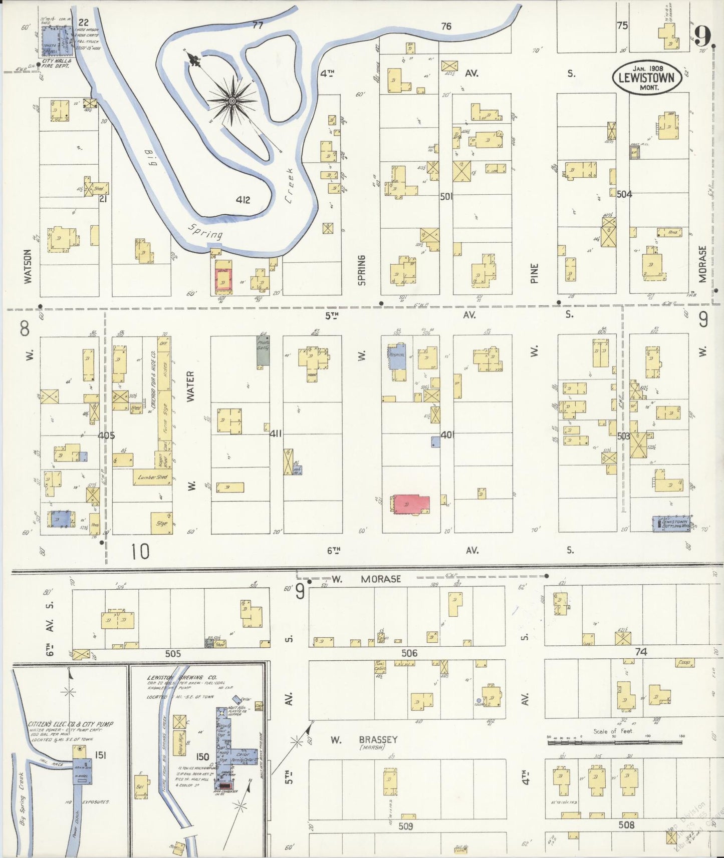 Sanborn Fire Insurance Map from Lewistown, Fergus County, Montana (1908), Sheet #0008 - Historic Sanborn Fire Insurance Map Print, vintage old map wall art, antique decor, genealogy gift, Montana Montana map