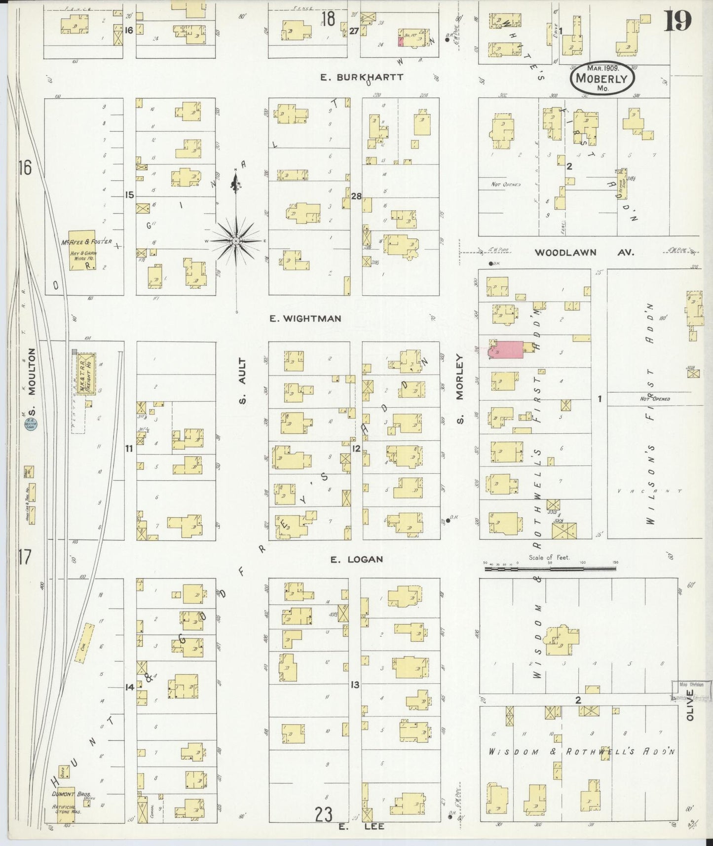 Sanborn Fire Insurance Map from Moberly, Randolph County, Missouri (1909), Sheet #0019 - Historic Sanborn Fire Insurance Map Print, vintage old map wall art, antique decor, genealogy gift, Missouri Missouri map