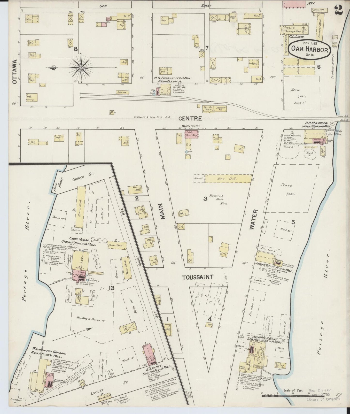 Sanborn Fire Insurance Map from Oak Harbor, Ottawa County, Ohio (1888), Sheet #0002 - Complete Map Set gallery image, historic Sanborn map, vintage wall art, Ohio Ohio