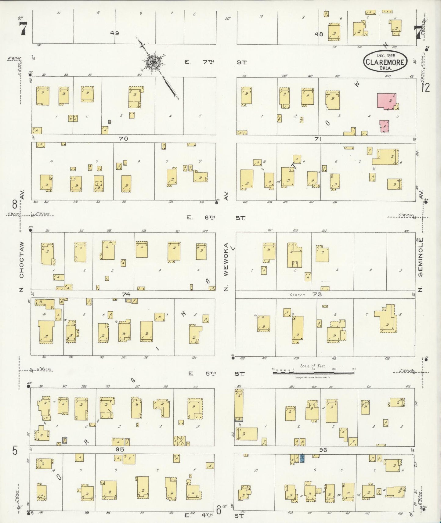 Sanborn Fire Insurance Map from Claremore, Rogers County, Oklahoma (1925), Sheet #0007 - Historic Sanborn Fire Insurance Map Print, vintage old map wall art, antique decor, genealogy gift, Oklahoma Oklahoma map