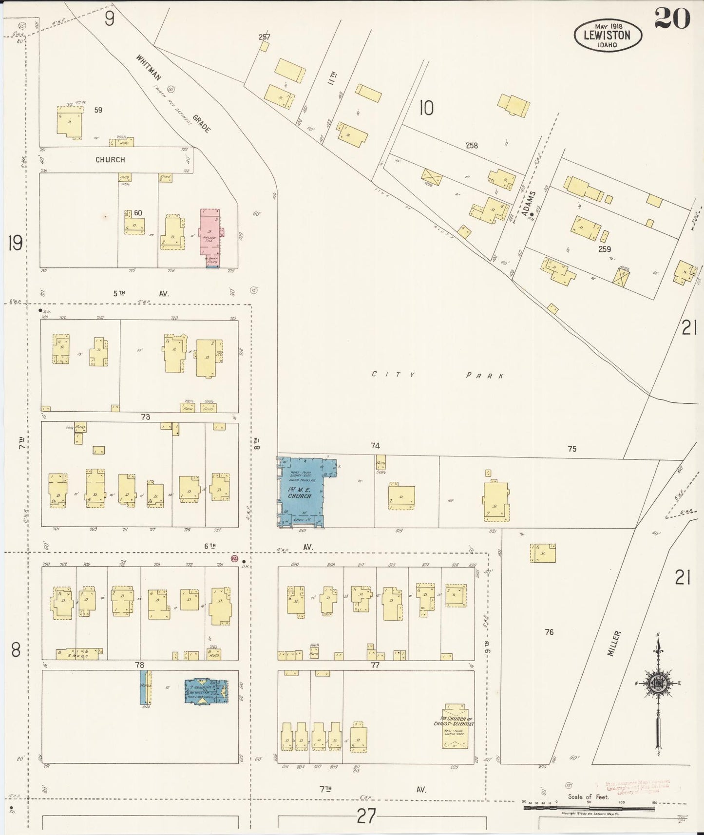 Sanborn Fire Insurance Map from Lewiston, Nez Perce County, Idaho (1918), Sheet #0020 - Historic Sanborn Fire Insurance Map Print, vintage old map wall art, antique decor, genealogy gift, Idaho Idaho map