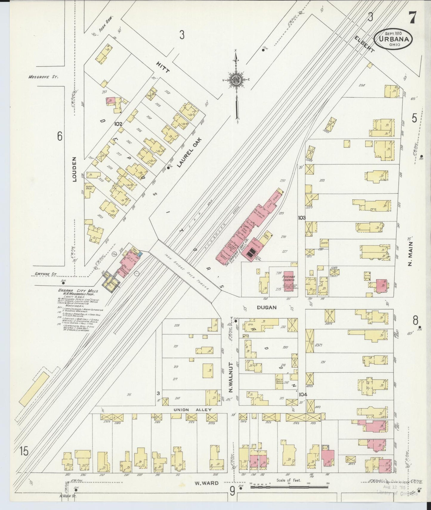 Sanborn Fire Insurance Map from Urbana, Champaign County, Ohio (1910), Sheet #0007 - Historic Sanborn Fire Insurance Map Print, vintage old map wall art, antique decor, genealogy gift, Ohio Ohio map