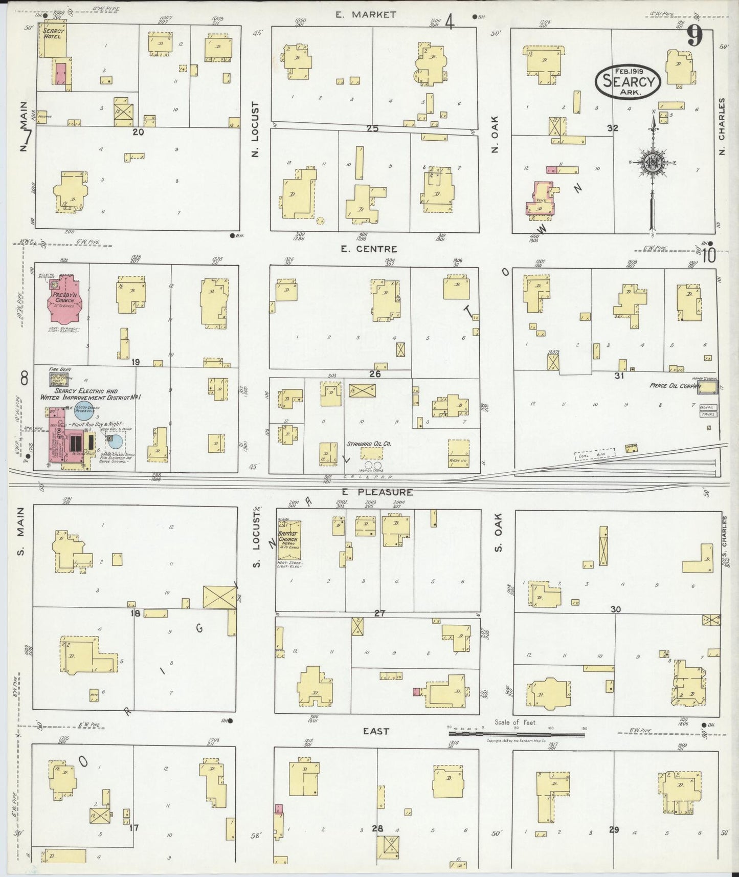 Sanborn Fire Insurance Map from Searcy, White County, Arkansas (1919), Sheet #0009 - Historic Sanborn Fire Insurance Map Print, vintage old map wall art, antique decor, genealogy gift, Arkansas Arkansas map