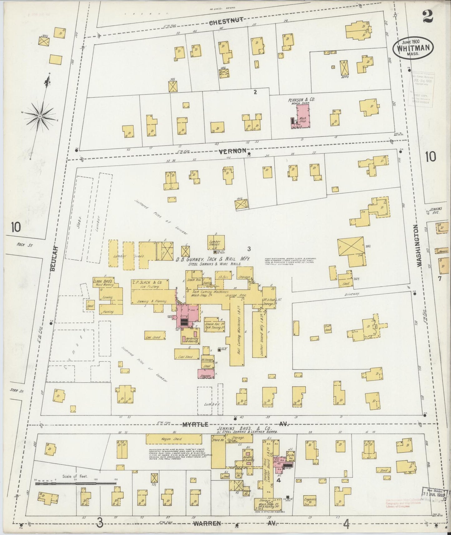 Sanborn Fire Insurance Map from Whitman, Plymouth County, Massachusetts (1900), Sheet #0002 - Historic Sanborn Fire Insurance Map Print, vintage old map wall art, antique decor, genealogy gift, Massachusetts Massachusetts map