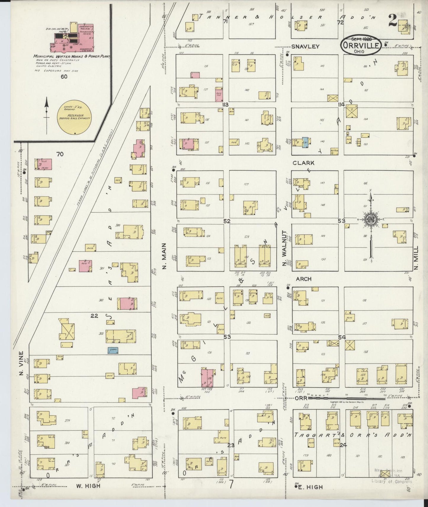Sanborn Fire Insurance Map from Orrville, Wayne County, Ohio (1920), Sheet #0002 - Historic Sanborn Fire Insurance Map Print, vintage old map wall art, antique decor, genealogy gift, Ohio Ohio map