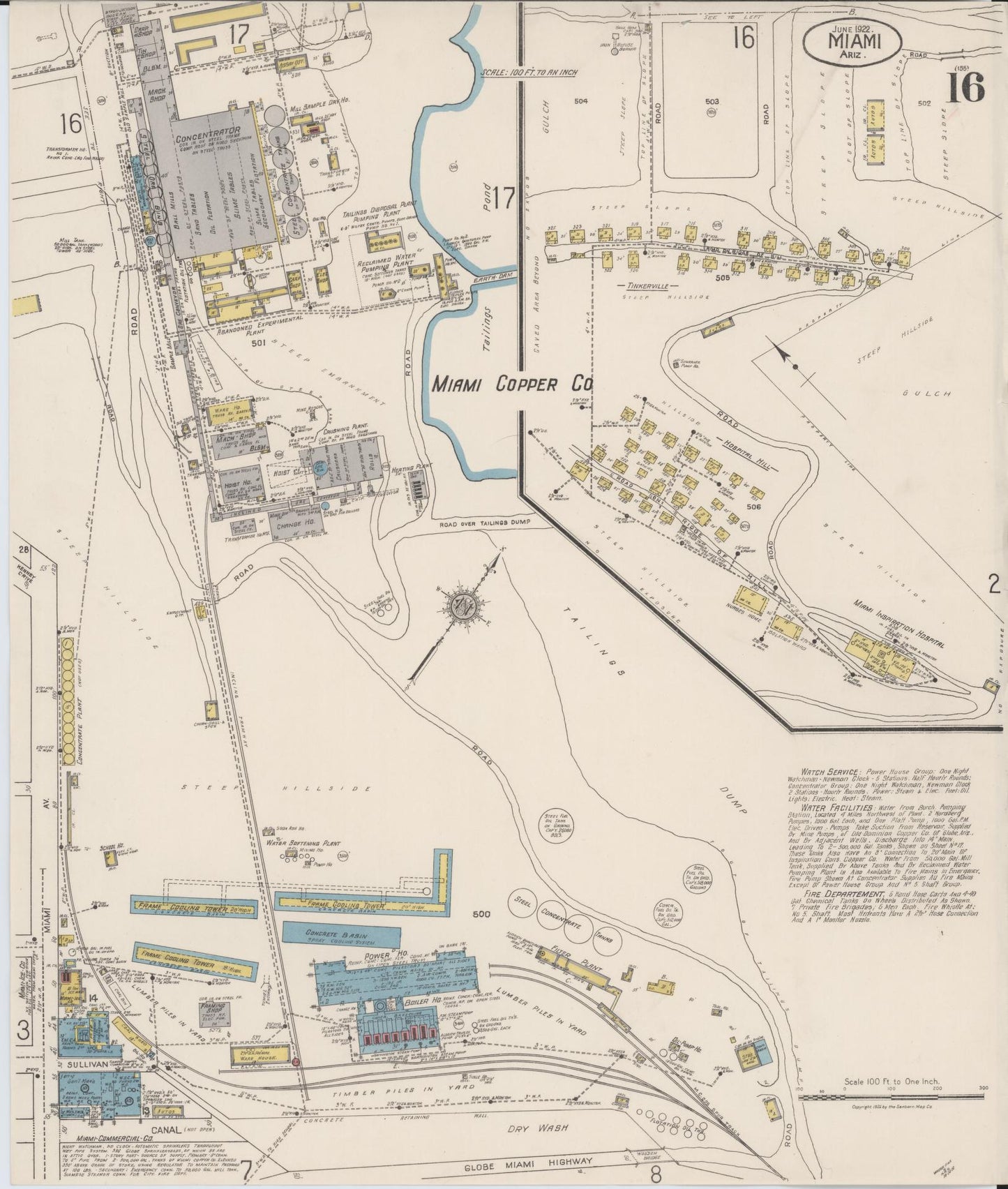 Sanborn Fire Insurance Map from Miami, Gila County, Arizona (1922), Sheet #0016 - Historic Sanborn Fire Insurance Map Print, vintage old map wall art, antique decor, genealogy gift, Arizona Arizona map