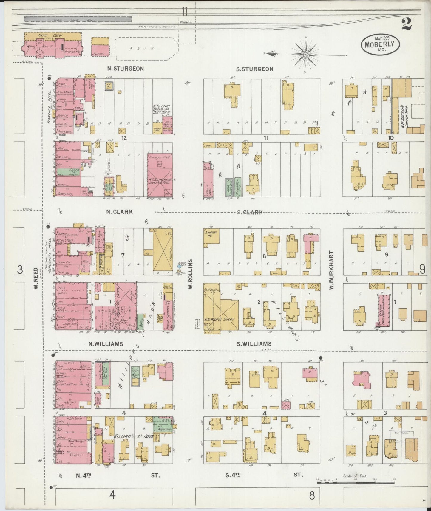 Sanborn Fire Insurance Map from Moberly, Randolph County, Missouri (1899), Sheet #0002 - Historic Sanborn Fire Insurance Map Print, vintage old map wall art, antique decor, genealogy gift, Missouri Missouri map