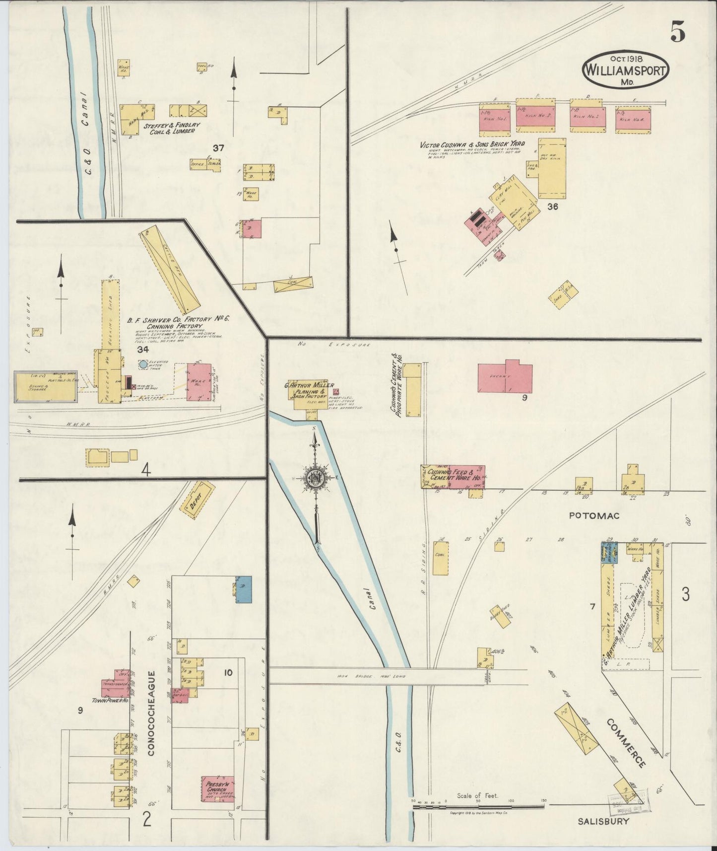Sanborn Fire Insurance Map from Williamsport, Washington County, Maryland (1918), Sheet #0005 - Historic Sanborn Fire Insurance Map Print, vintage old map wall art, antique decor, genealogy gift, Maryland Maryland map