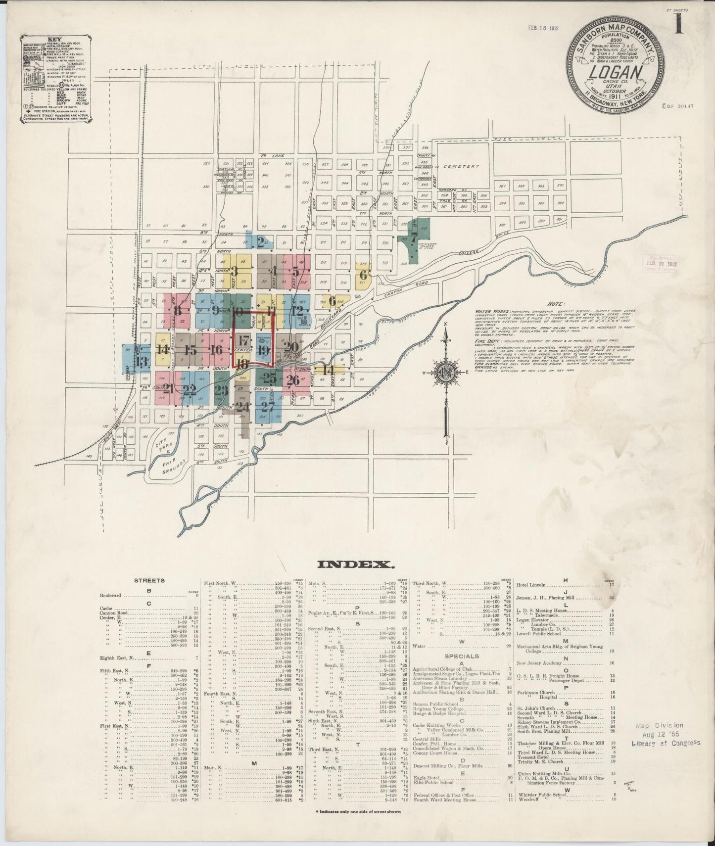 Sanborn Fire Insurance Map from Logan, Cache County, Utah (1911), Sheet #0001 - Historic Sanborn Fire Insurance Map Print, vintage old map wall art, antique decor, genealogy gift, Utah Utah map