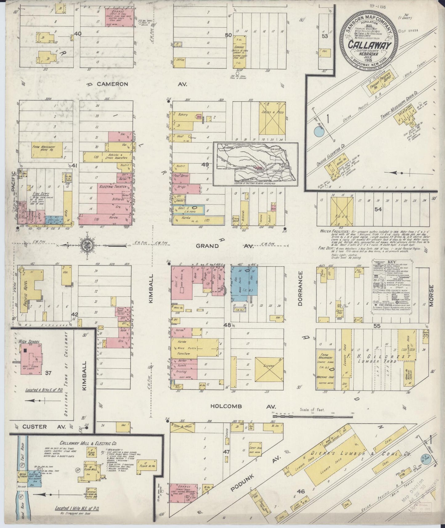 Sanborn Fire Insurance Map from Callaway, Custer County, Nebraska (1915), Sheet #0001 - Historic Sanborn Fire Insurance Map Print, vintage old map wall art, antique decor, genealogy gift, Nebraska Nebraska map