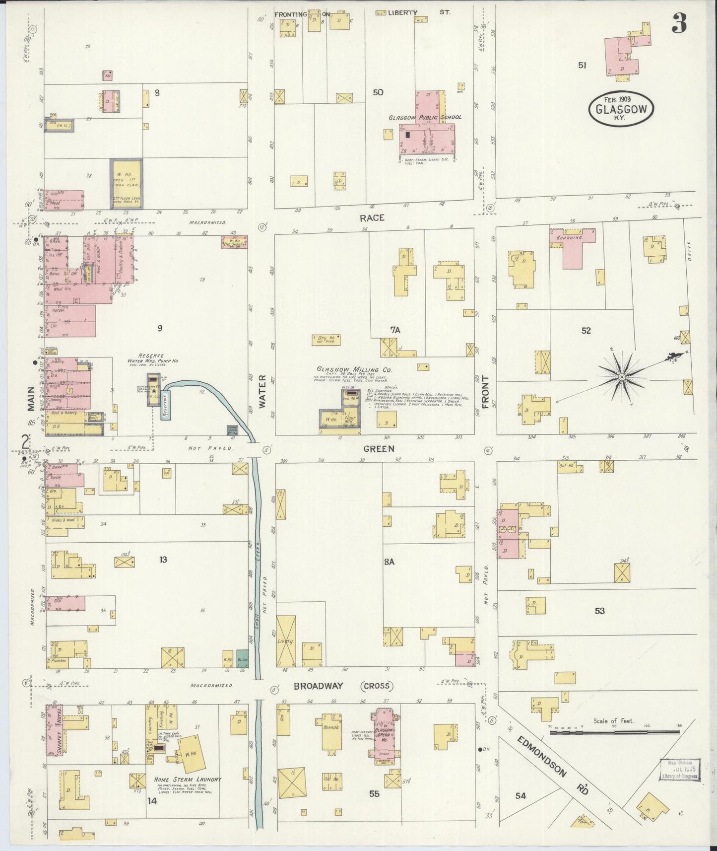 Sanborn Fire Insurance Map from Glasgow, Barren County, Kentucky (1909), Sheet #0003 - Historic Sanborn Fire Insurance Map Print, vintage old map wall art, antique decor, genealogy gift, Kentucky Kentucky map