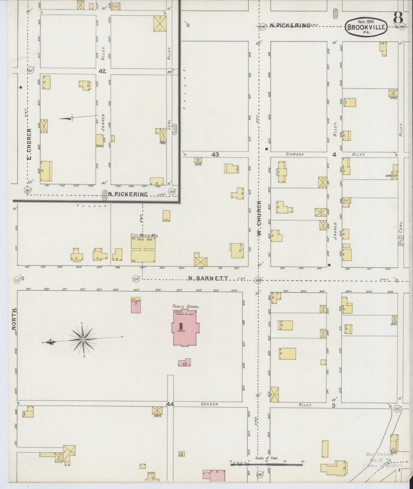 Sanborn Fire Insurance Map from Brookville, Jefferson County, Pennsylvania (1894), Sheet #0008 - Historic Sanborn Fire Insurance Map Print, vintage old map wall art, antique decor, genealogy gift, Pennsylvania Pennsylvania map