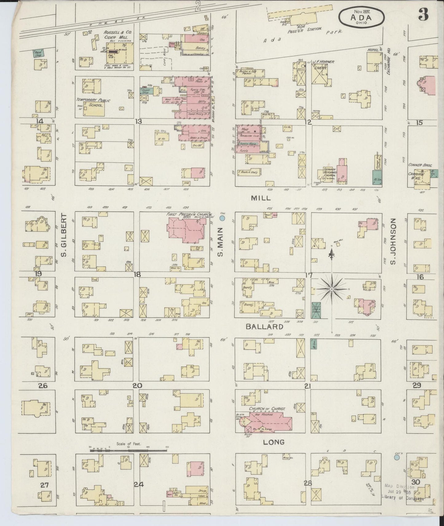 Sanborn Fire Insurance Map from Ada, Hardin County, Ohio (1892), Sheet #0003 - Complete Map Set gallery image, historic Sanborn map, vintage wall art, Ohio Ohio