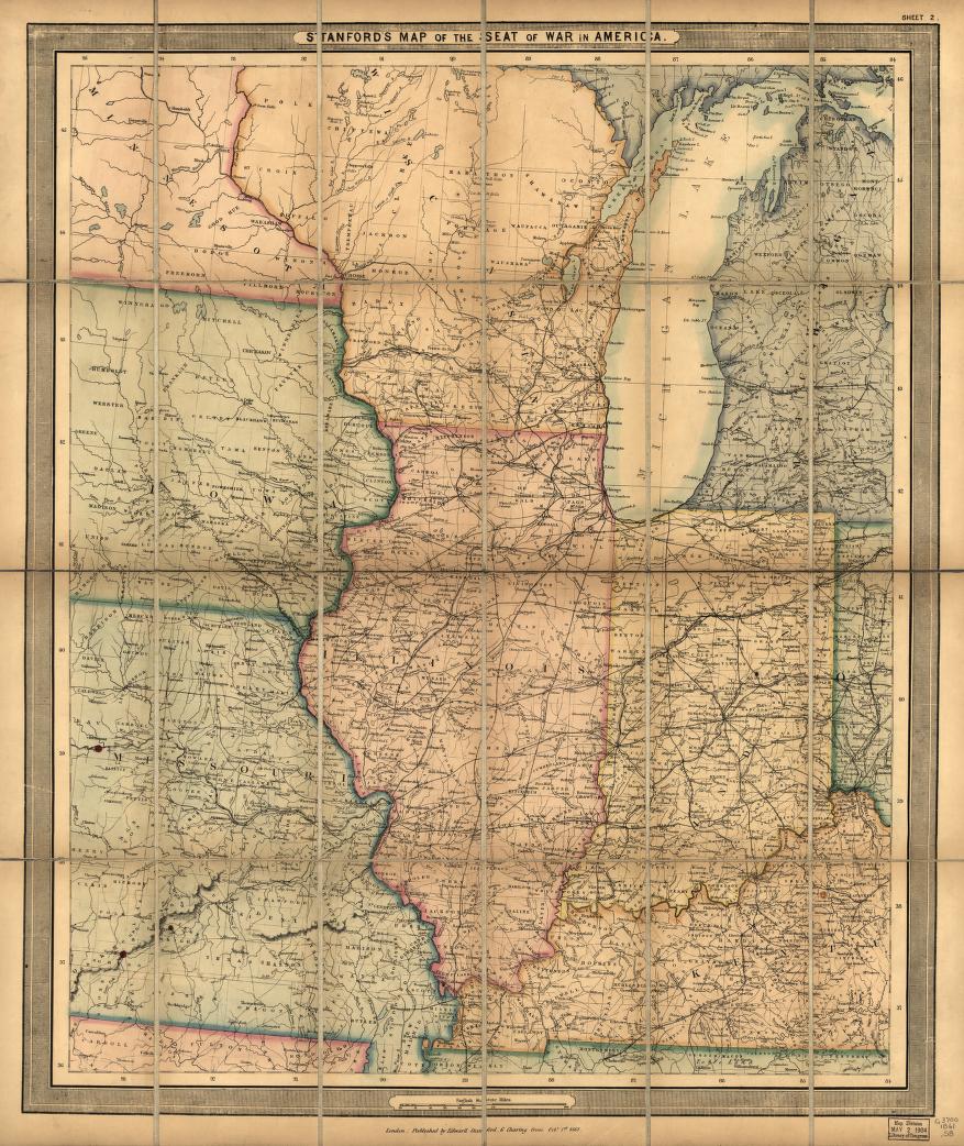 Stanford's map of the seat of war in America. Civil War Map (1861) - Historic Battlefield Map Reprint