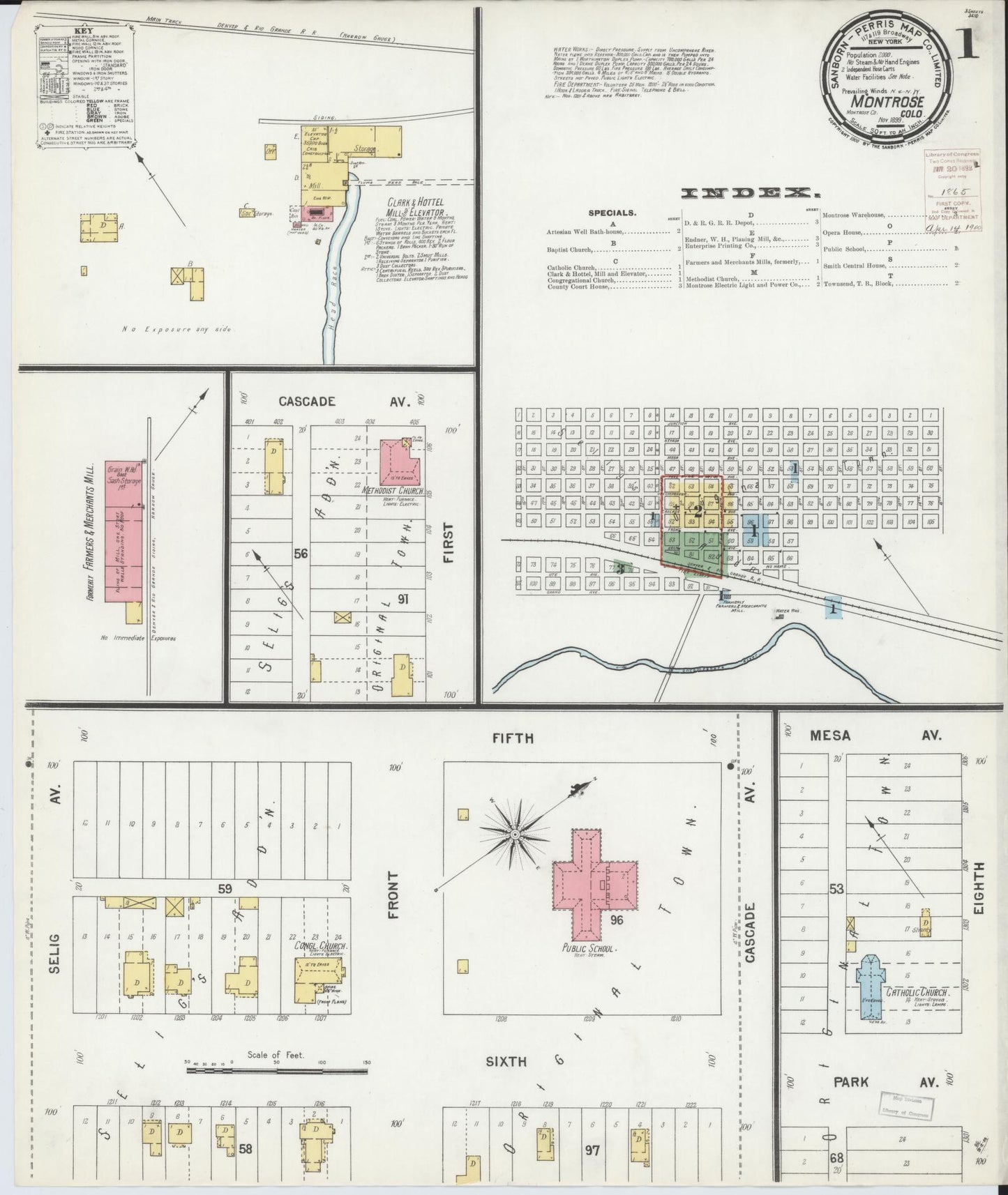 Sanborn Fire Insurance Map from Montrose, Montrose County, Colorado (1899), Sheet #0001 - Historic Sanborn Fire Insurance Map Print, vintage old map wall art, antique decor, genealogy gift, Colorado Colorado map