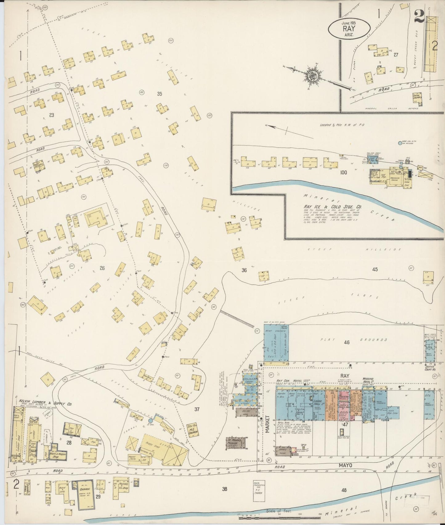 Sanborn Fire Insurance Map from Ray, Pinal County, Arizona (1915), Sheet #0002 - Historic Sanborn Fire Insurance Map Print, vintage old map wall art, antique decor, genealogy gift, Arizona Arizona map