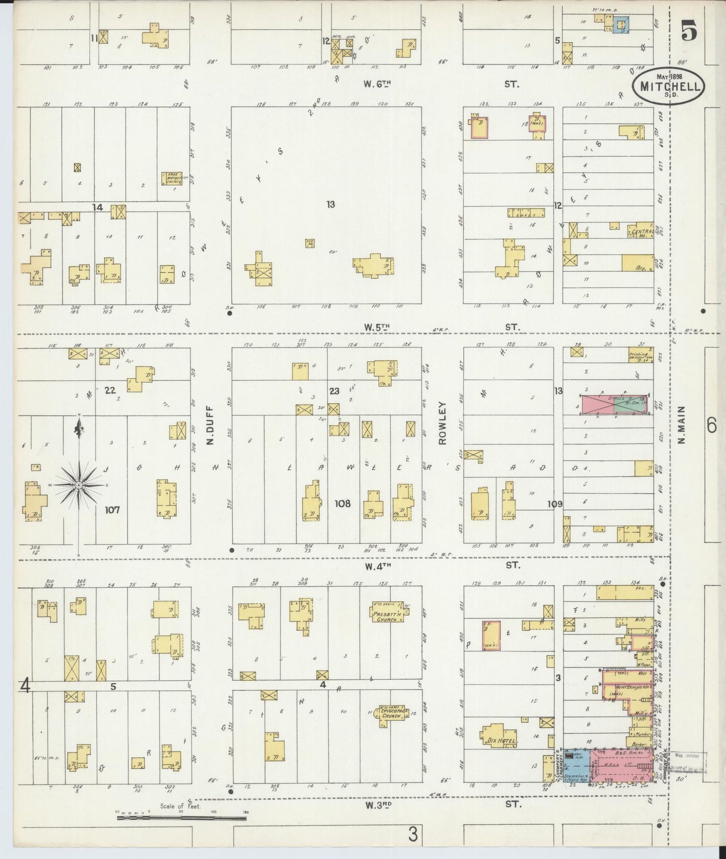 Sanborn Fire Insurance Map from Mitchell, Davison County, South Dakota (1898), Sheet #0005 - Historic Sanborn Fire Insurance Map Print, vintage old map wall art, antique decor, genealogy gift, South Dakota South Dakota map