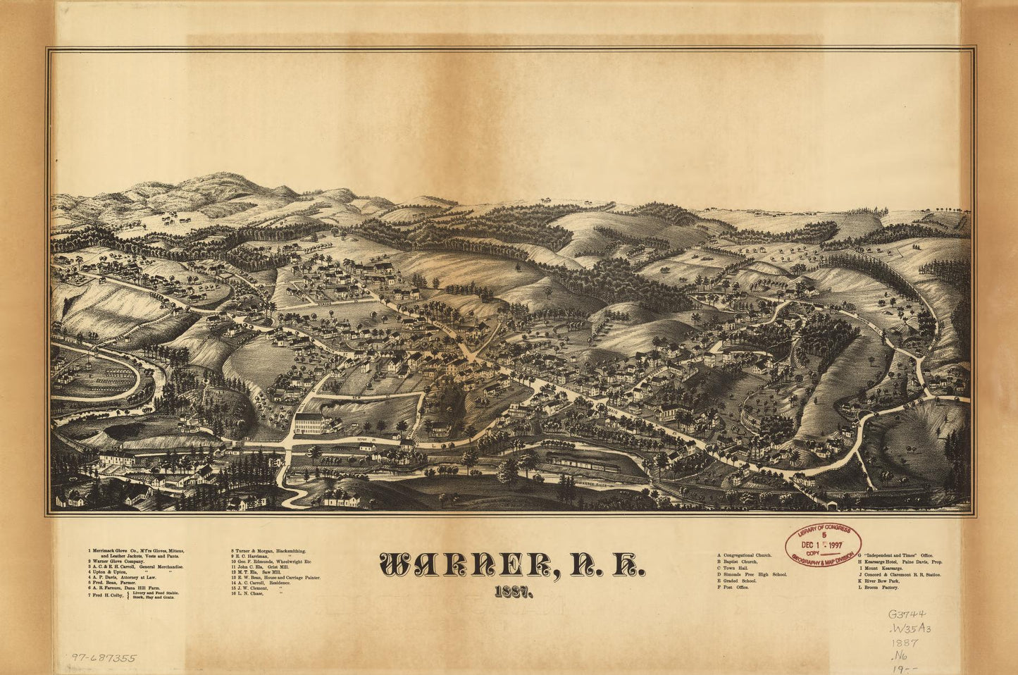Warner, N.H., 1887. (1877) – Historic Bird’s-Eye View Panorama Print