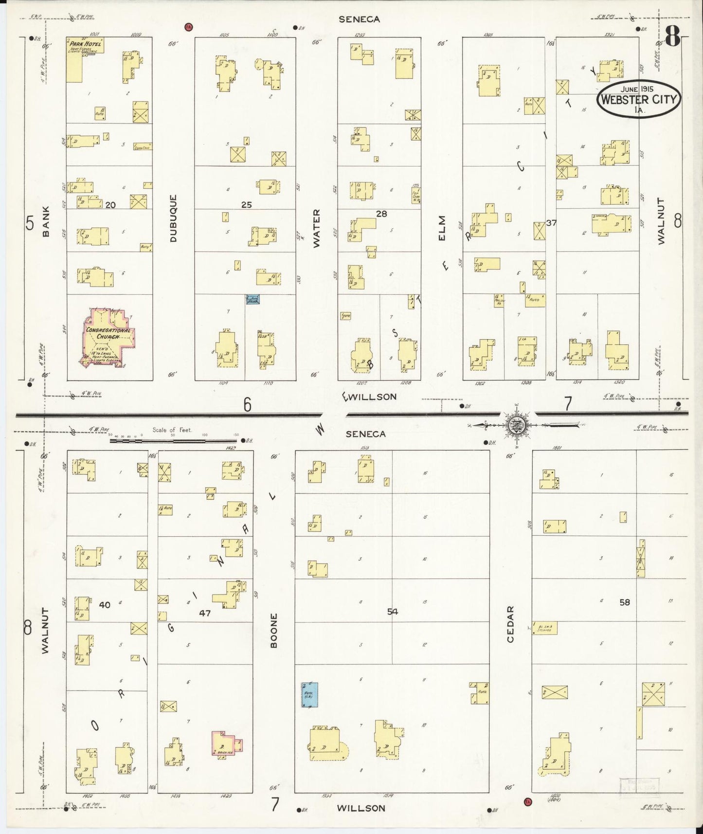 Sanborn Fire Insurance Map from Webster City, Hamilton County, Iowa (1915), Sheet #0008 - Historic Sanborn Fire Insurance Map Print