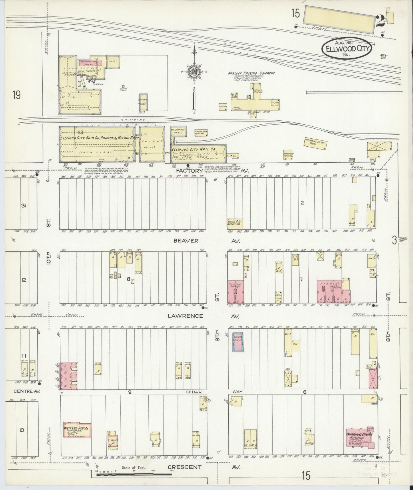 Sanborn Fire Insurance Map from Ellwood City, Lawrence County, Pennsylvania (1914), Sheet #0002 - Historic Sanborn Fire Insurance Map Print, vintage old map wall art, antique decor, genealogy gift, Pennsylvania Pennsylvania map