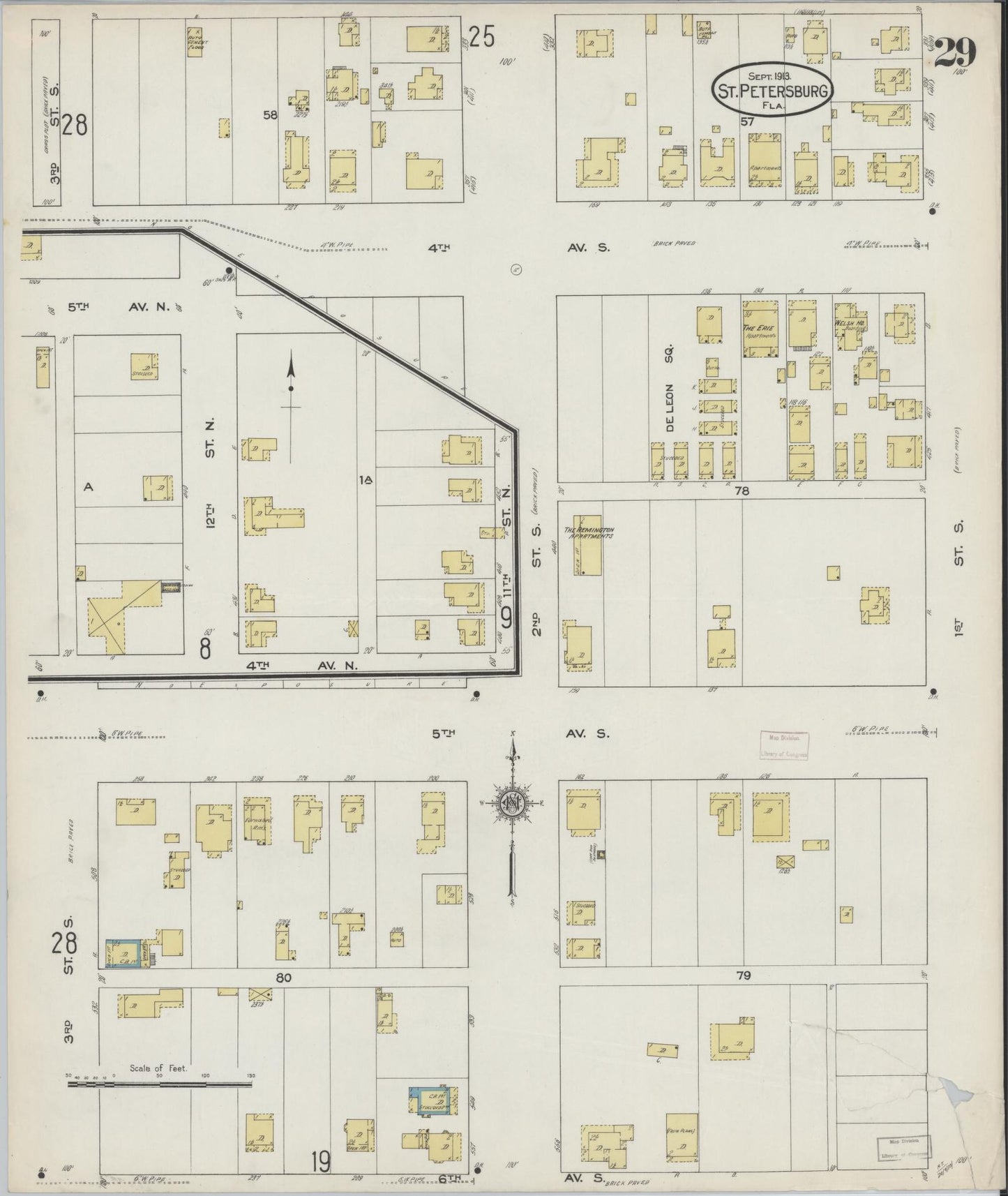 Sanborn Fire Insurance Map from Saint Petersburg, Pinellas County, Florida (1913), Sheet #0029 - Complete Map Set gallery image, historic Sanborn map, vintage wall art, Florida Florida