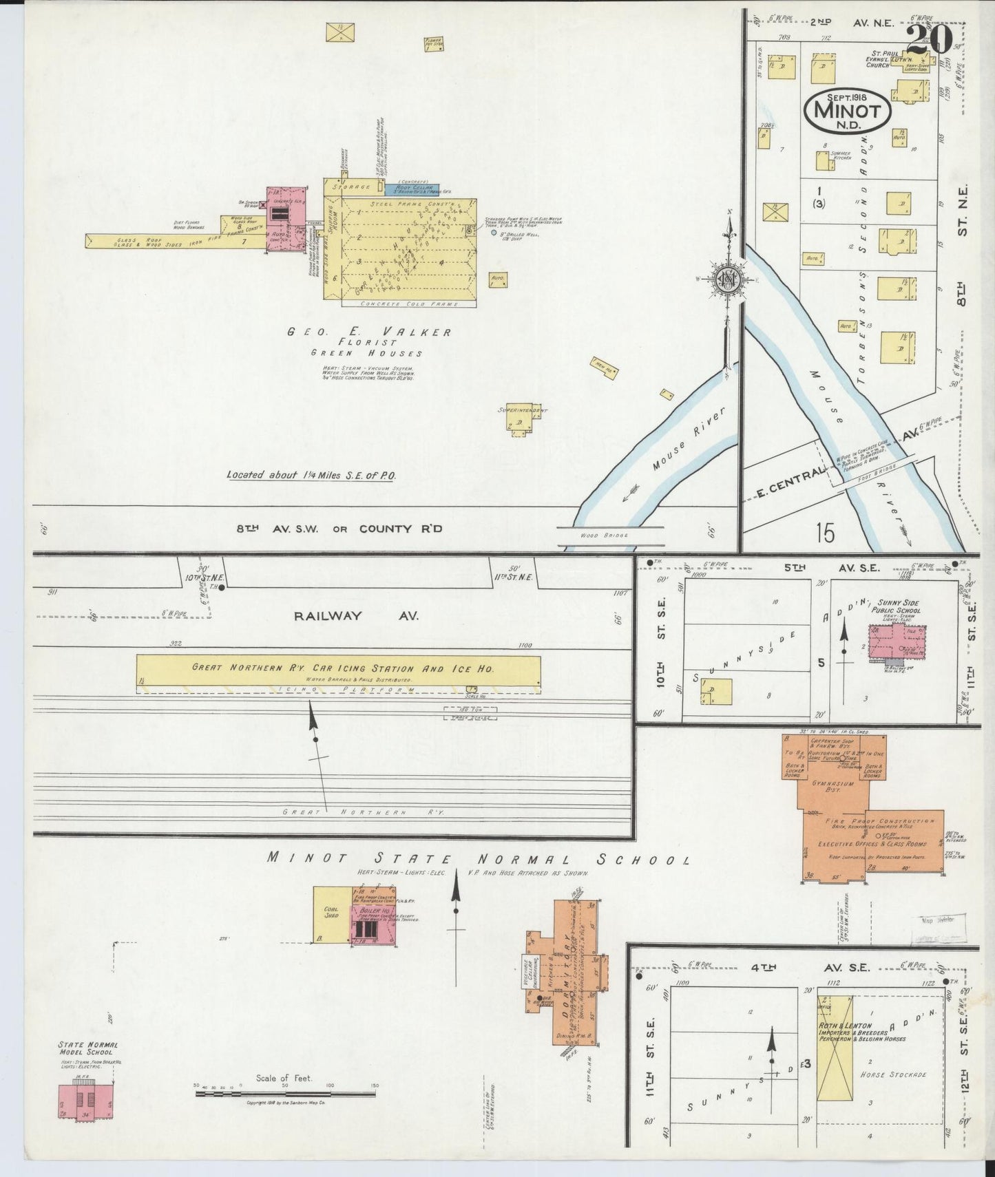 Sanborn Fire Insurance Map from Minot, Ward County, North Dakota (1918), Sheet #0020 - Historic Sanborn Fire Insurance Map Print, vintage old map wall art, antique decor, genealogy gift, North Dakota North Dakota map
