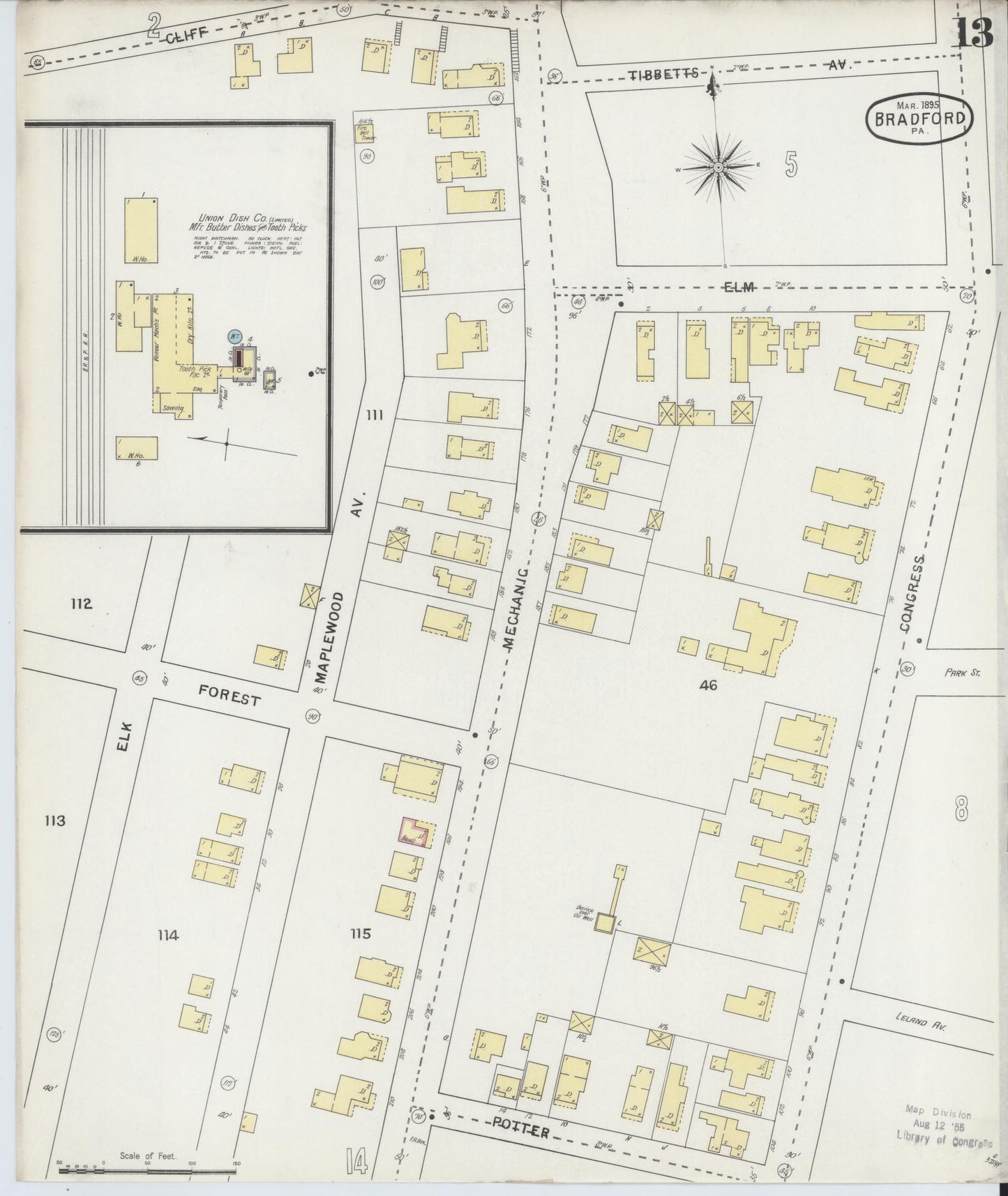 Sanborn Fire Insurance Map from Bradford, McKean County, Pennsylvania (1895), Sheet #0013 - Historic Sanborn Fire Insurance Map Print, vintage old map wall art, antique decor, genealogy gift, Pennsylvania Pennsylvania map