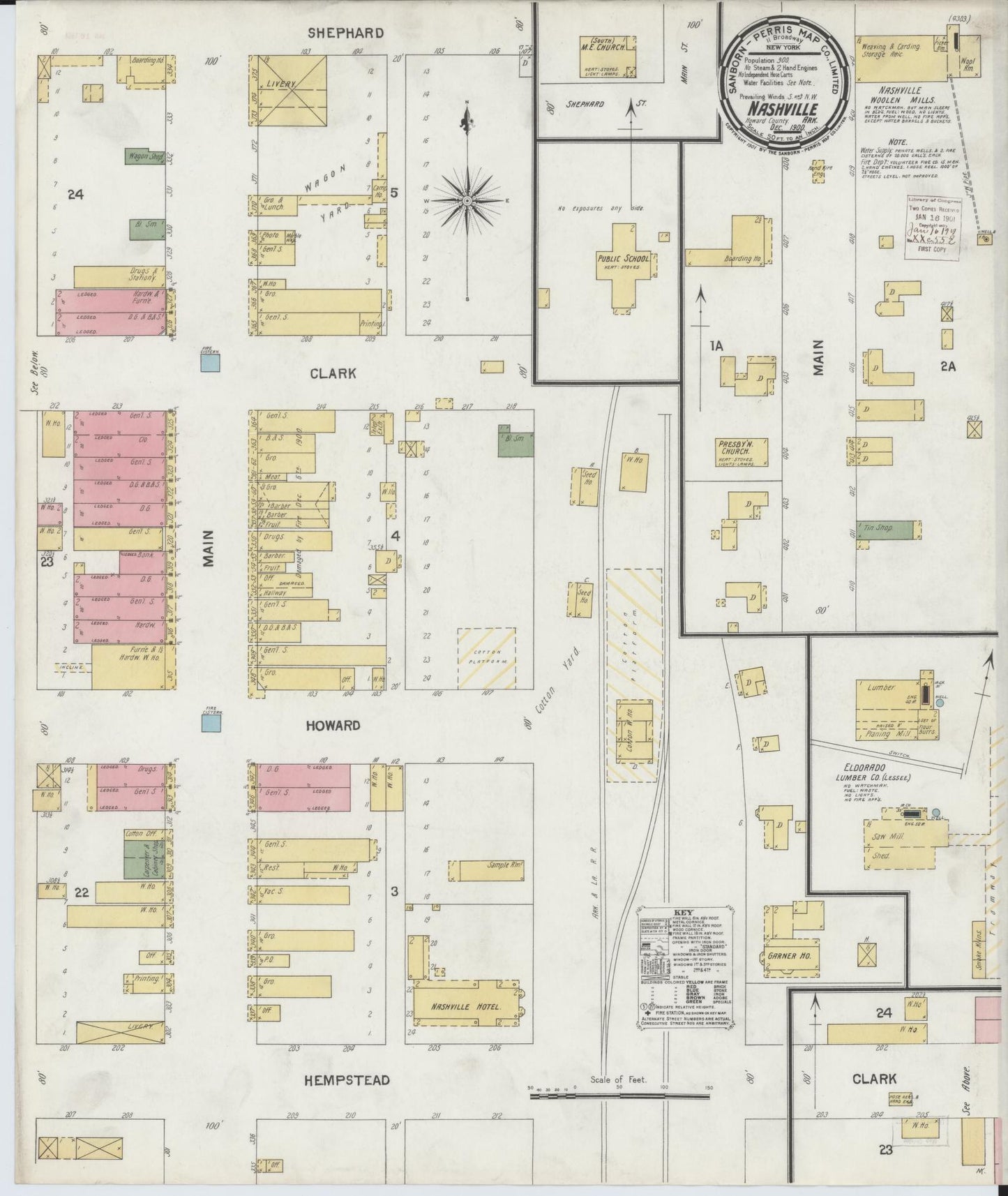 Sanborn Fire Insurance Map from Nashville, Howard County, Arkansas (1900), Sheet #0001 - Historic Sanborn Fire Insurance Map Print, vintage old map wall art, antique decor, genealogy gift, Arkansas Arkansas map