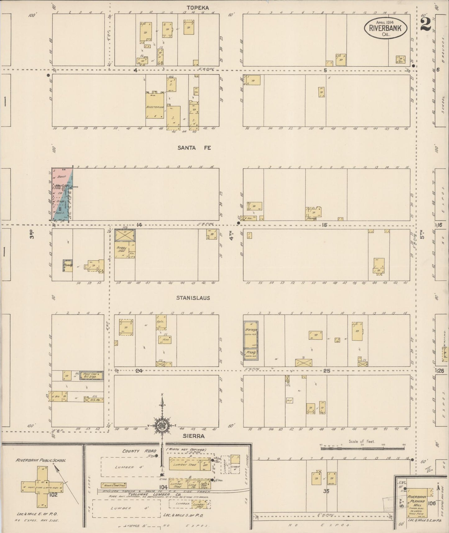 Sanborn Fire Insurance Map from Riverbank, Stanislaus County, California (1914), Sheet #0002 - Complete Map Set gallery image, historic Sanborn map, vintage wall art, California California