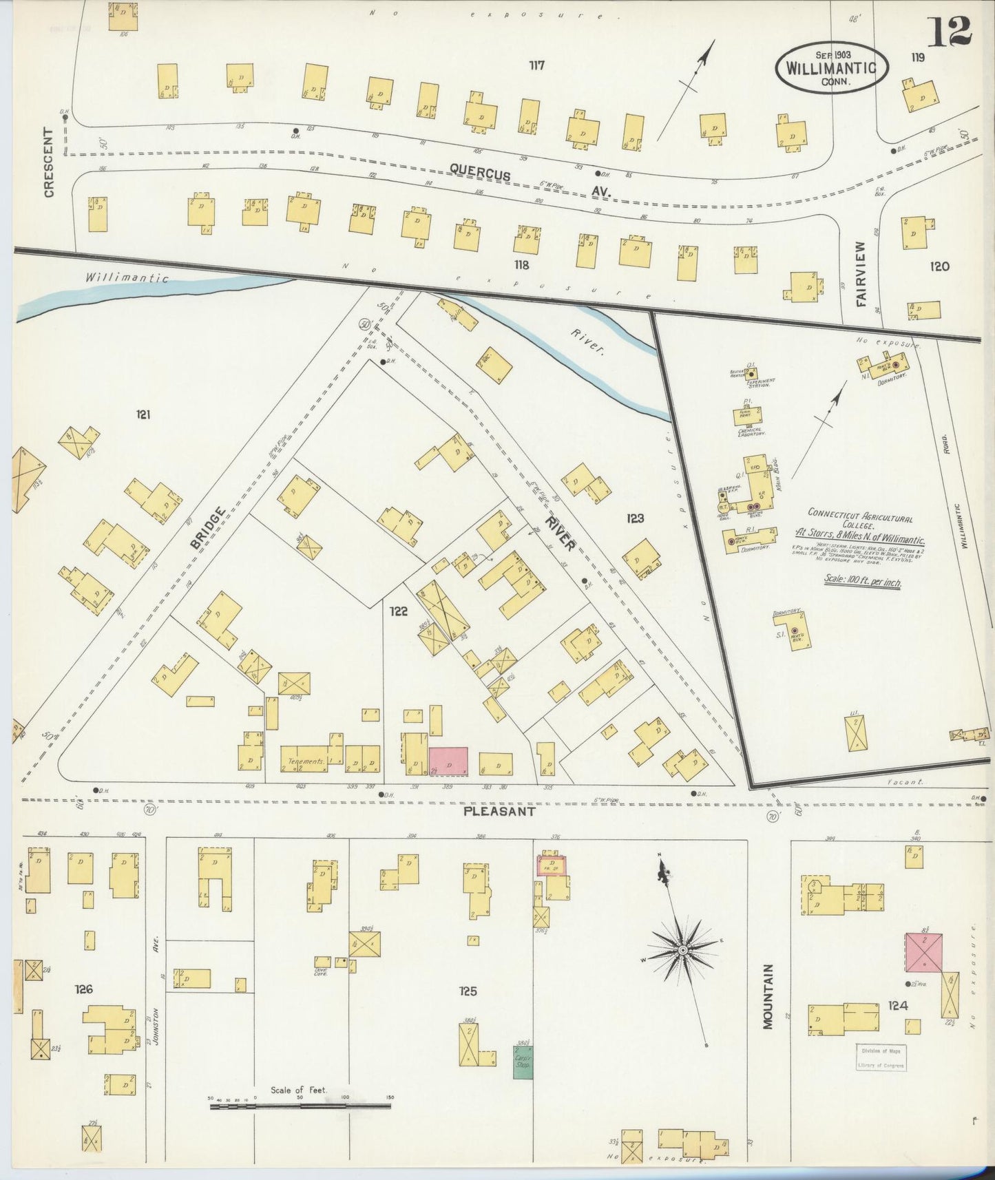 Sanborn Fire Insurance Map from Willimantic, Windham County, Connecticut (1903), Sheet #0012 - Historic Sanborn Fire Insurance Map Print, vintage old map wall art, antique decor, genealogy gift, Connecticut Connecticut map