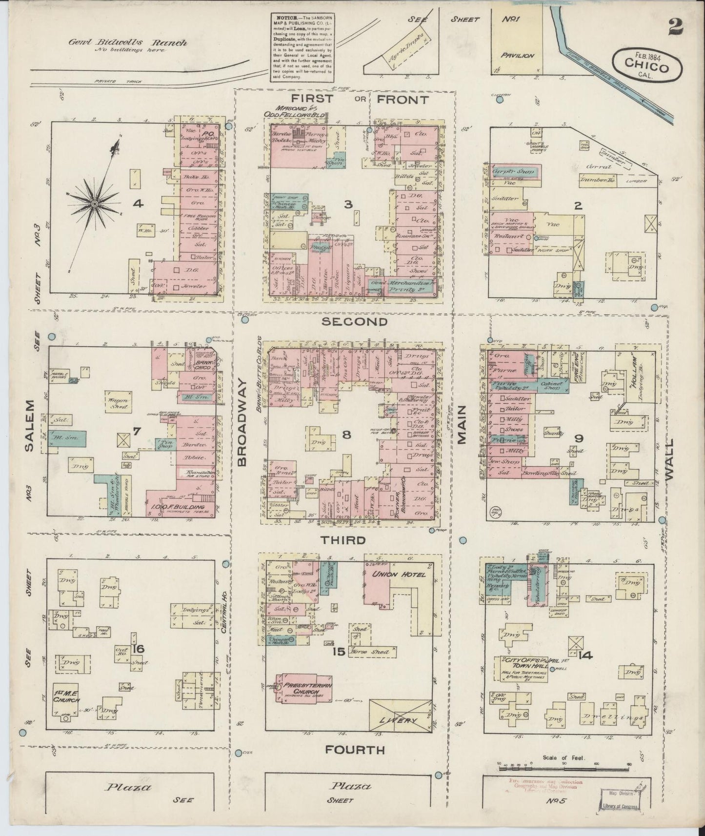 Sanborn Fire Insurance Map from Chico, Butte County, California (1884), Sheet #0002 - Historic Sanborn Fire Insurance Map Print, vintage old map wall art, antique decor, genealogy gift, California California map