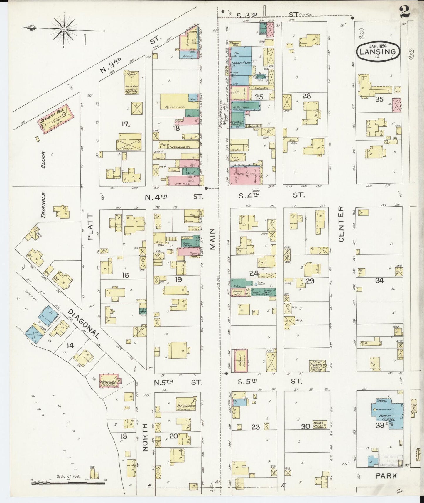 Sanborn Fire Insurance Map from Lansing, Allamakee County, Iowa (1894), Sheet #0002 - Historic Sanborn Fire Insurance Map Print, vintage old map wall art