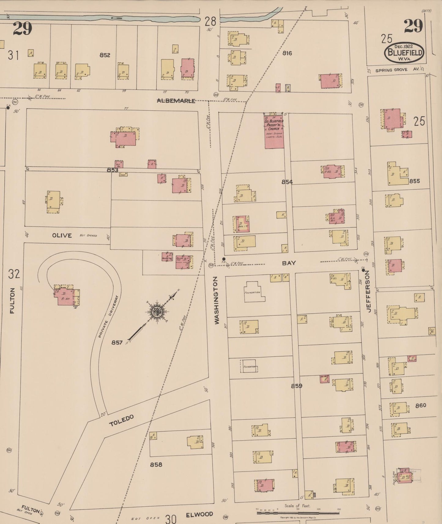 Sanborn Fire Insurance Map from Bluefield, Mercer County, West Virginia (1922), Sheet #0029 - Historic Sanborn Fire Insurance Map Print, vintage old map wall art, antique decor, genealogy gift, West Virginia West Virginia map