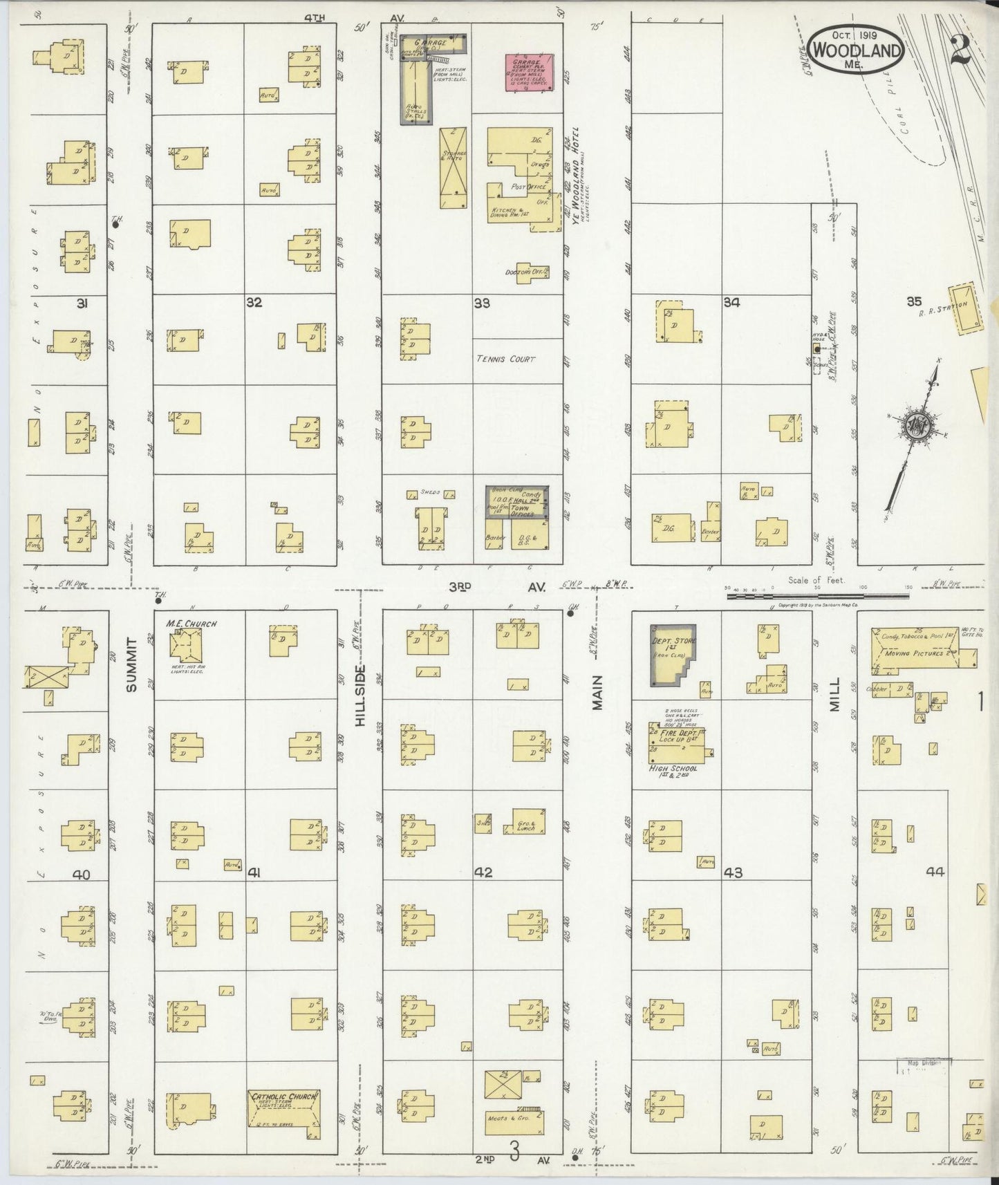 Sanborn Fire Insurance Map from Woodland, Washington County, Maine (1919), Sheet #0002 - Historic Sanborn Fire Insurance Map Print, vintage old map wall art, antique decor, genealogy gift, Maine Maine map