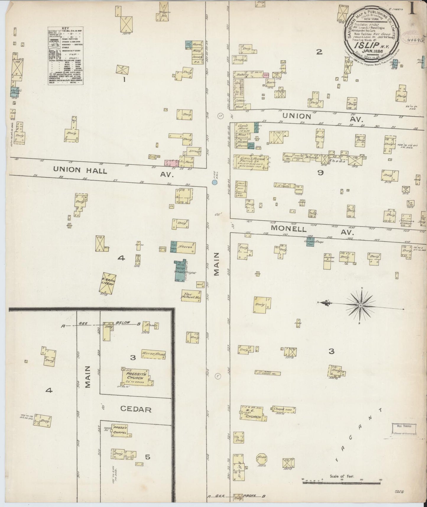 Sanborn Fire Insurance Map from Islip, Sufflok County, New York. (1886) – Historic Sanborn Fire Insurance Map Print
