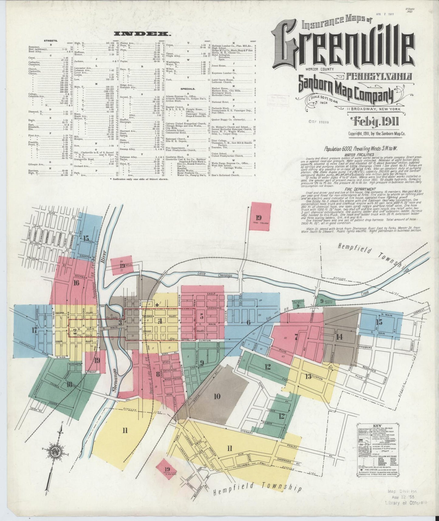 Sanborn Fire Insurance Map from Greenville, Mercer County, Pennsylvania (1911), Sheet #0001 - Historic Sanborn Fire Insurance Map Print, vintage old map wall art, antique decor, genealogy gift, Pennsylvania Pennsylvania map