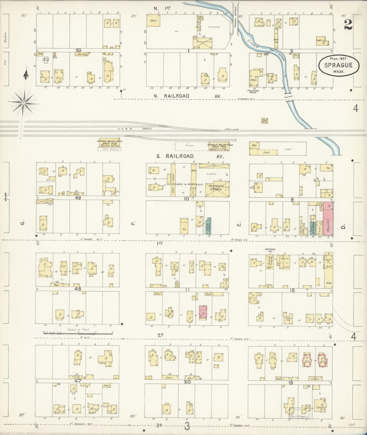 Sanborn Fire Insurance Map from Sprague, Lincoln County, Washington (1897), Sheet #0002 - Historic Sanborn Fire Insurance Map Print, vintage old map wall art, antique decor, genealogy gift, Washington Washington map
