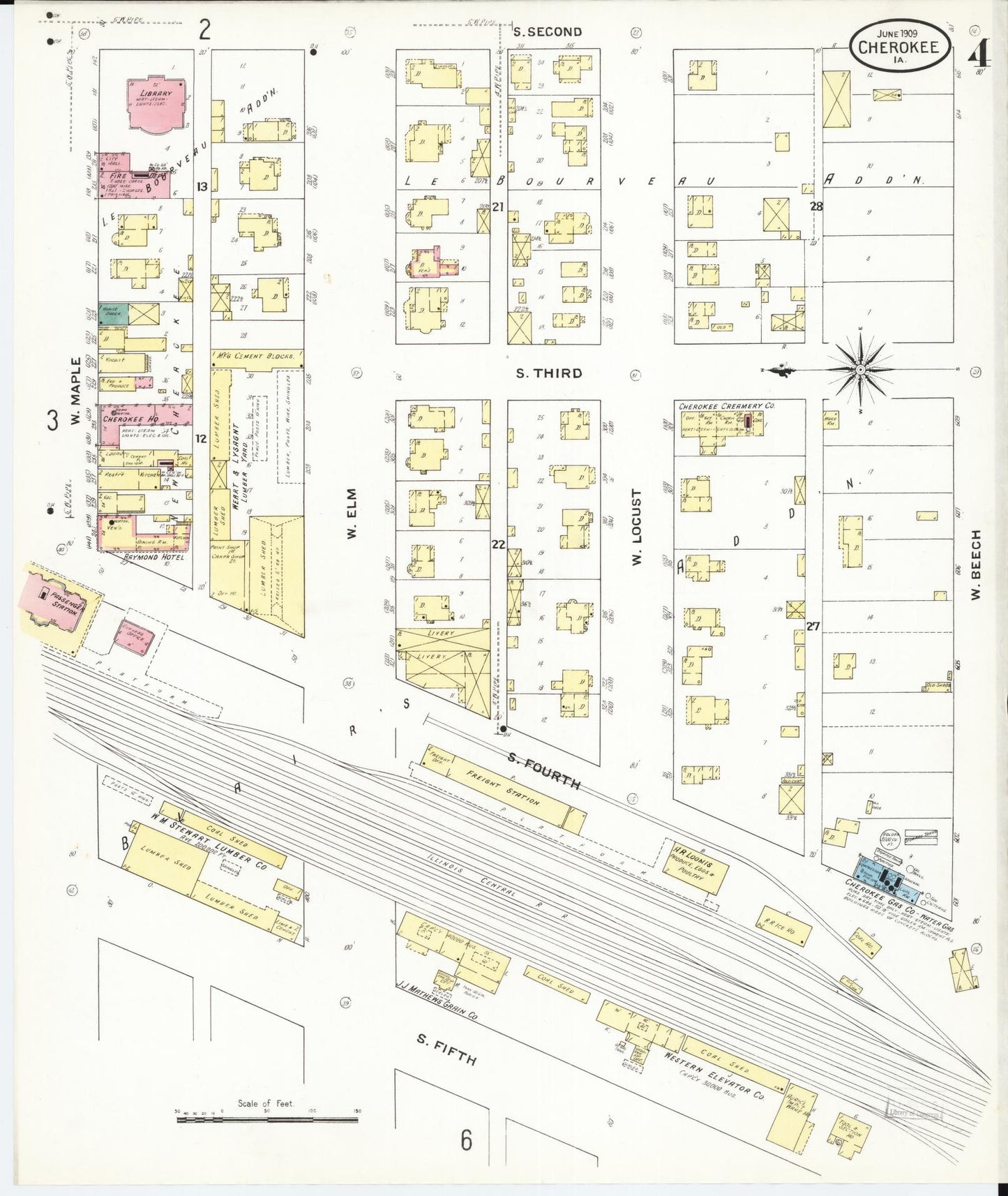 Sanborn Fire Insurance Map from Cherokee, Cherokee County, Iowa (1909), Sheet #0004 - Historic Sanborn Fire Insurance Map Print, vintage old map wall art