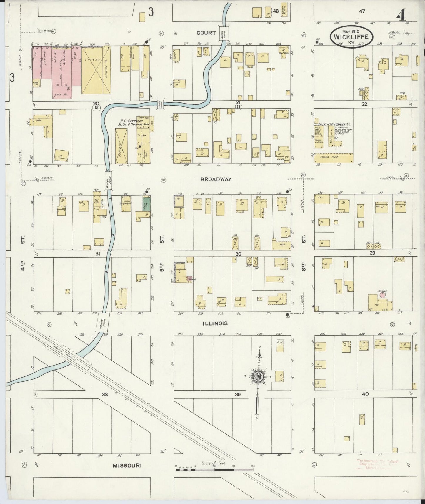 Sanborn Fire Insurance Map from Wickliffe, Ballard County, Kentucky (1910), Sheet #0004 - Complete Map Set gallery image, historic Sanborn map, vintage wall art, Kentucky Kentucky