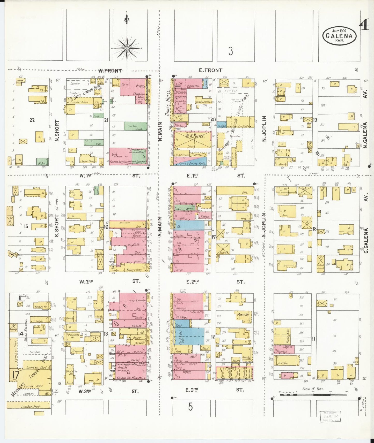 Sanborn Fire Insurance Map from Galena, Cherokee County, Kansas (1900), Sheet #0004 - Historic Sanborn Fire Insurance Map Print, vintage old map wall art, antique decor, genealogy gift, Kansas Kansas map