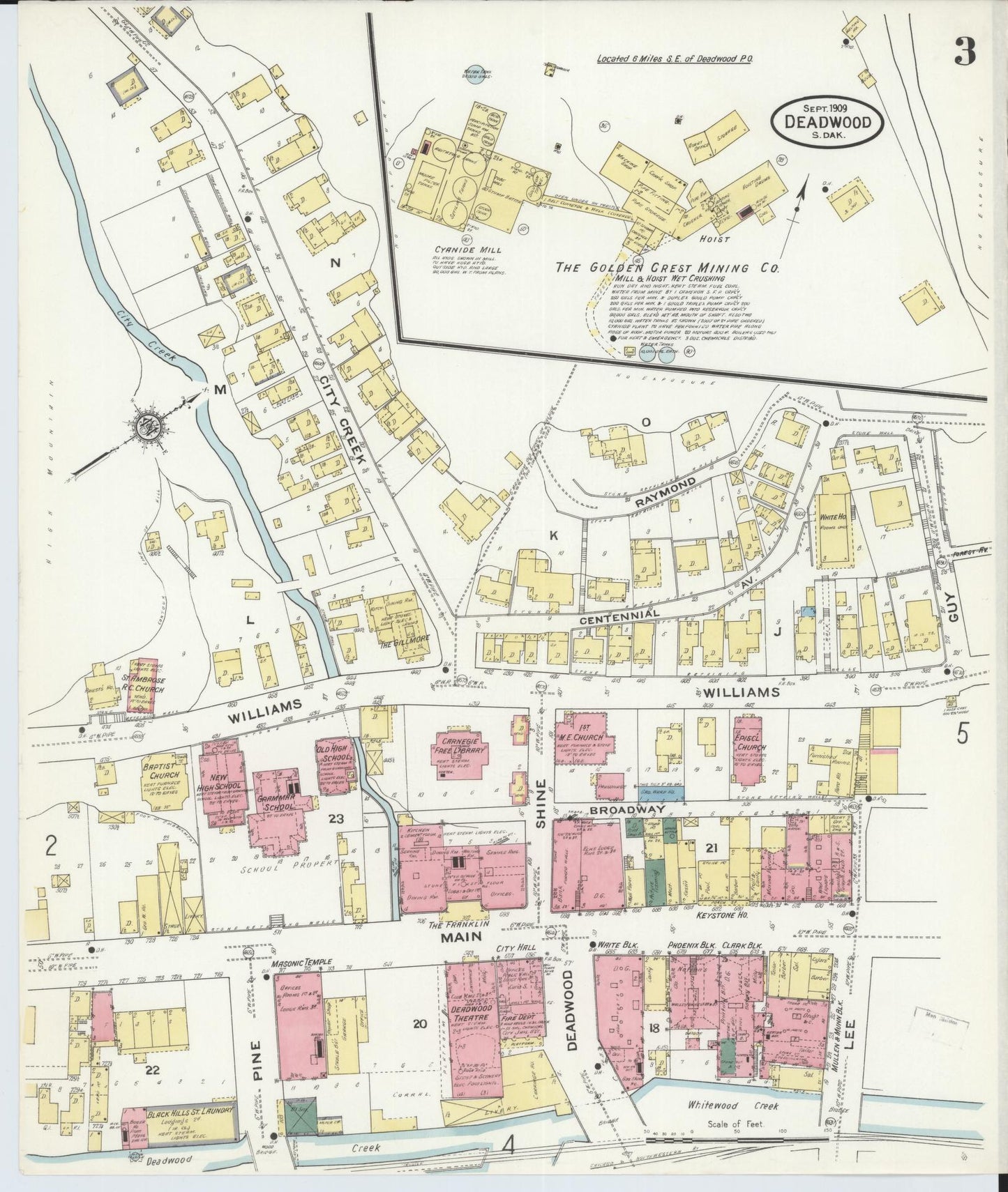 Sanborn Fire Insurance Map from Deadwood, Lawrence County, South Dakota (1909), Sheet #0003 - Historic Sanborn Fire Insurance Map Print, vintage old map wall art, antique decor, genealogy gift, South Dakota South Dakota map
