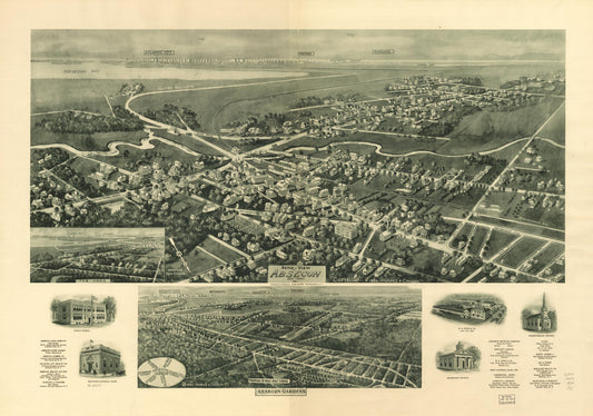 Aero-view of Absecon, New Jersey 1924. (1924) – Historic Bird’s-Eye View Panorama Print