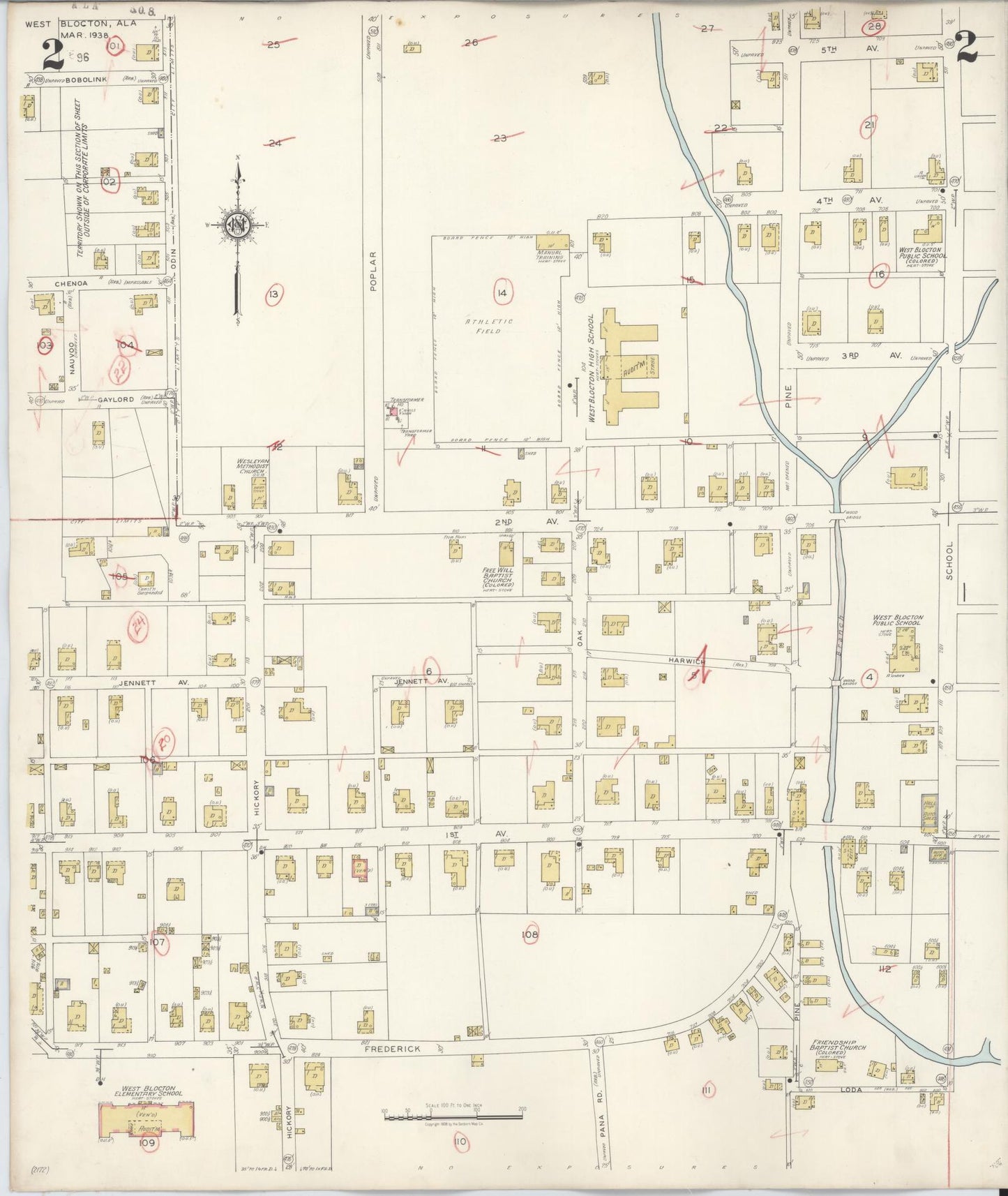 Sanborn Fire Insurance Map from West Blocton, Bibb County, Alabama (1938), Sheet #0002 - Complete Map Set gallery image, historic Sanborn map, vintage wall art, Alabama Alabama