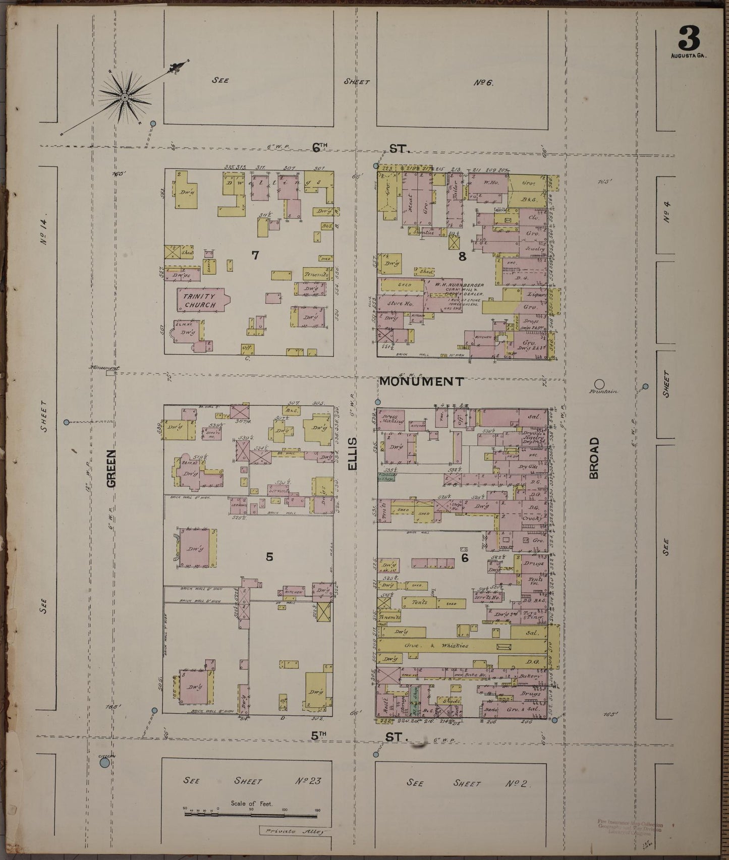 Sanborn Fire Insurance Map from Augusta, Richmond County, Georgia (1890), Sheet #0003 - Historic Sanborn Fire Insurance Map Print, vintage old map wall art, antique decor, genealogy gift, Georgia Georgia map