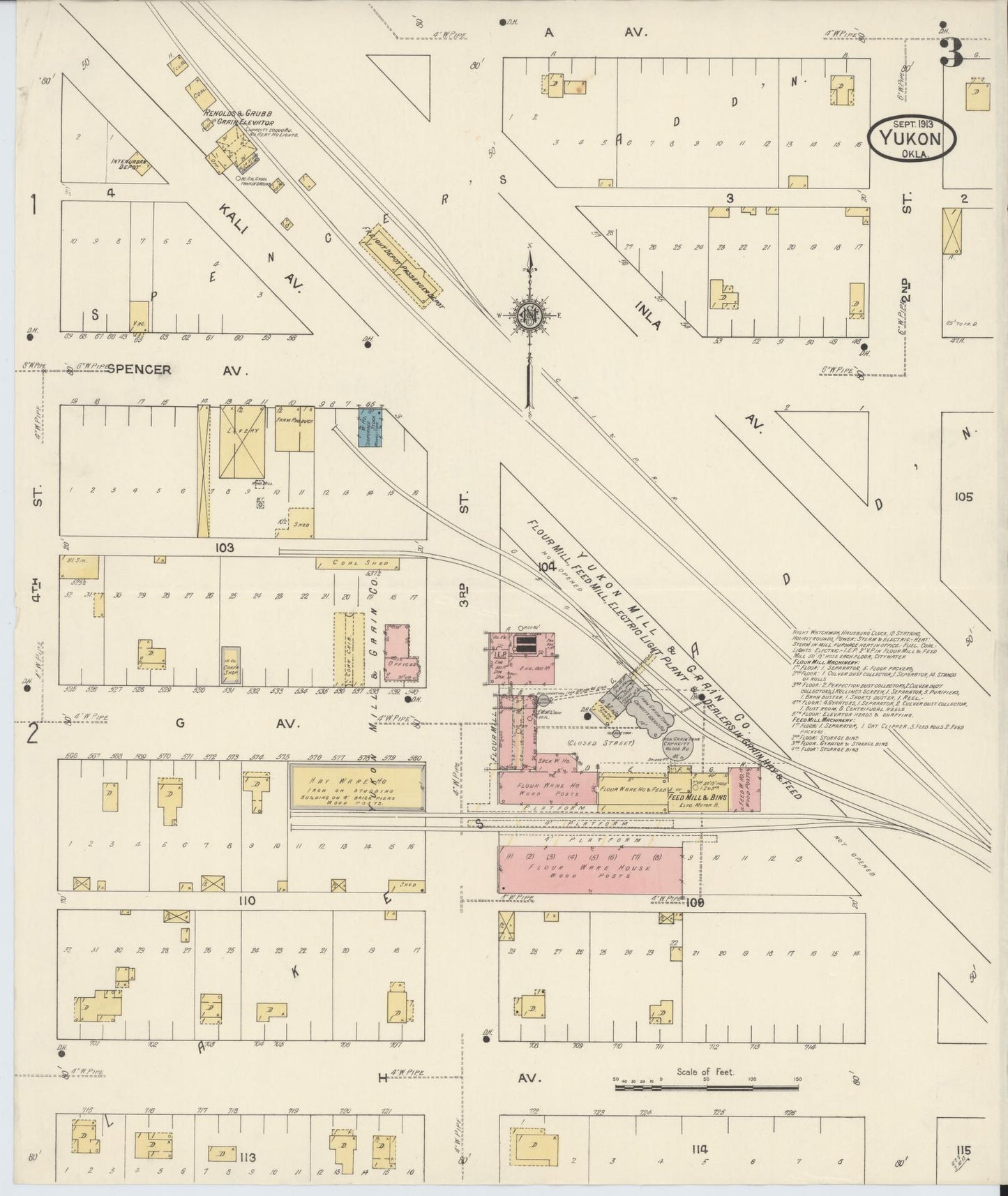 Sanborn Fire Insurance Map from Yukon, Canadian County, Oklahoma (1913), Sheet #0003 - Complete Map Set gallery image, historic Sanborn map, vintage wall art, Oklahoma Oklahoma
