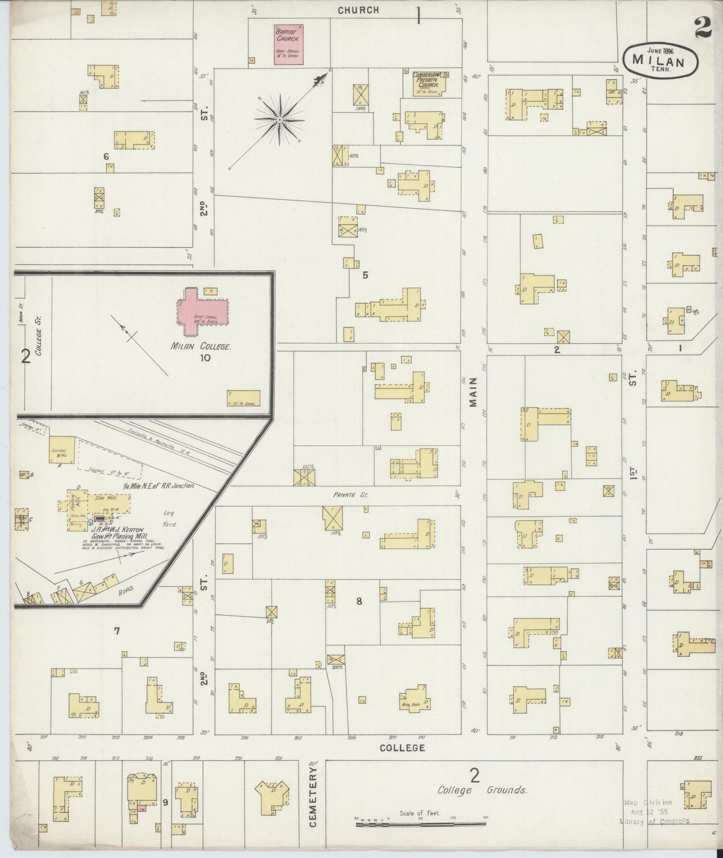 Sanborn Fire Insurance Map from Milan, Gibson County, Tennessee (1896), Sheet #0002 - Complete Map Set gallery image, historic Sanborn map, vintage wall art, Tennessee Tennessee