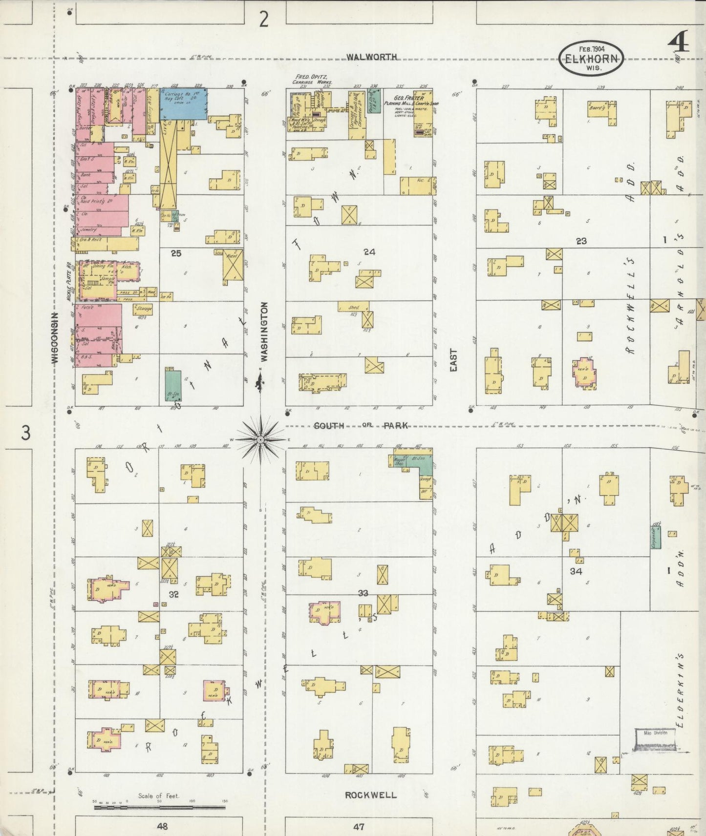 Sanborn Fire Insurance Map from Elkhorn, Walworth County, Wisconsin (1904), Sheet #0004 - Historic Sanborn Fire Insurance Map Print, vintage old map wall art, antique decor, genealogy gift, Wisconsin Wisconsin map