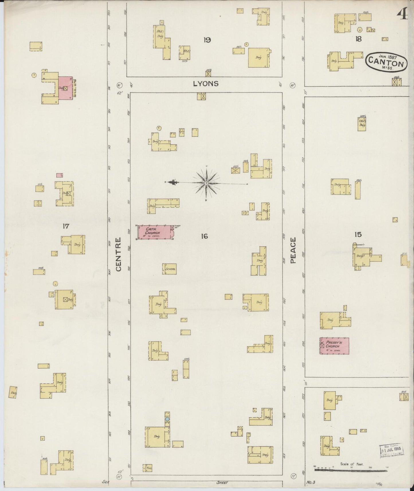 Sanborn Fire Insurance Map from Canton, Madison County, Mississippi (1887), Sheet #0004 - Historic Sanborn Fire Insurance Map Print, vintage old map wall art, antique decor, genealogy gift, Mississippi Mississippi map
